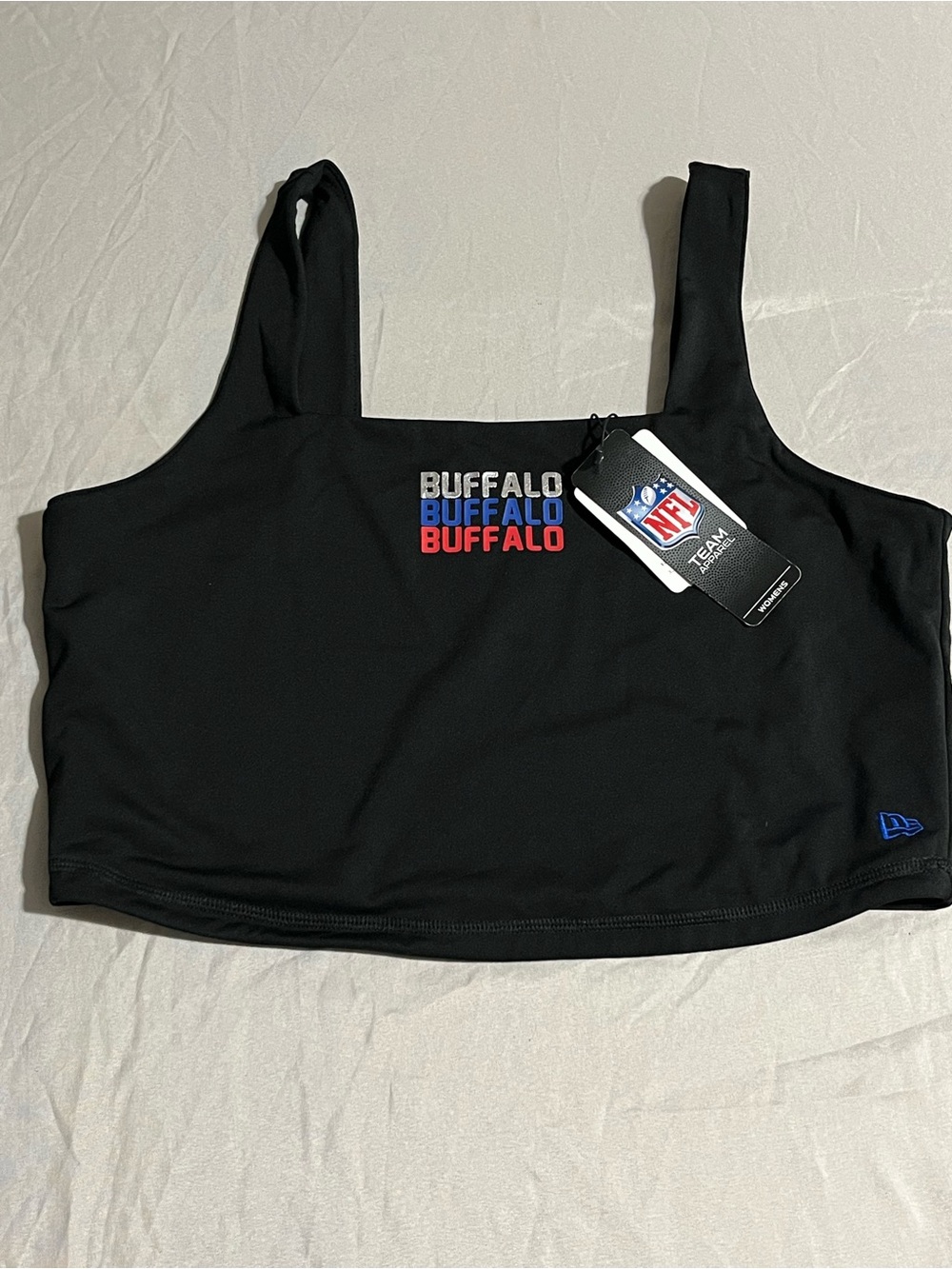 NFL Buffalo Bills Black Crop Tank with Buffalo Tricolor Logo Size XL NWT